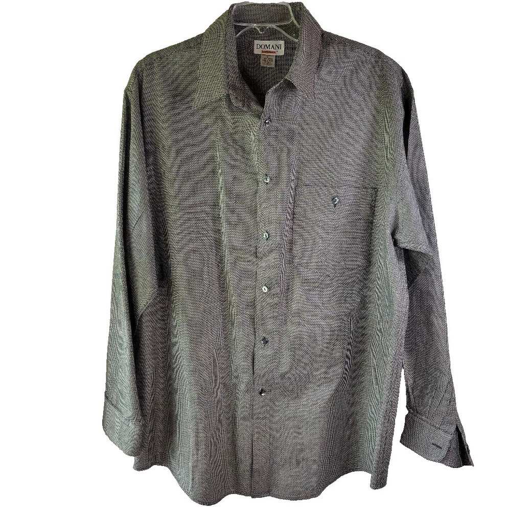 Domani Uomo Dress Shirt‎ Grey Houndstooth Long Sleeve Men's Size XL